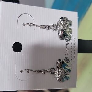 Silver Elephant Rhinestone Dangle Earrings
